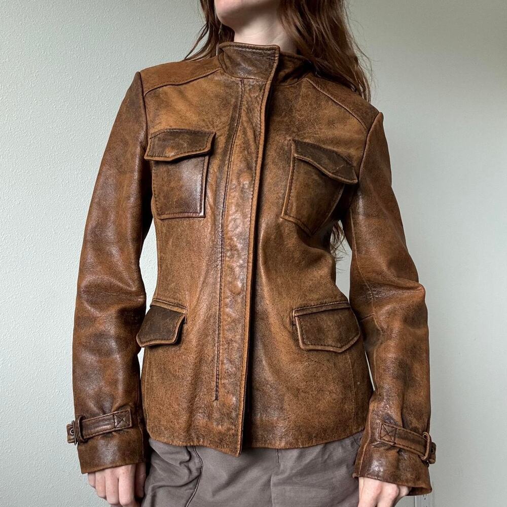Rare Vintage 80s rogue leather by Reilly Olmes zip up brown leather jacket
